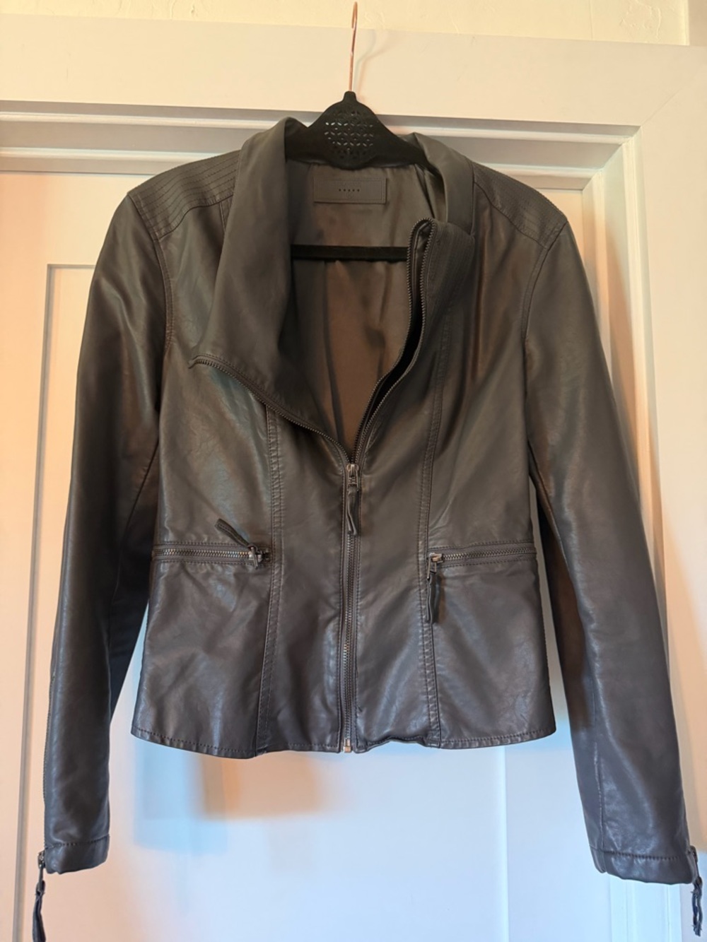 Blank NYC Women's Charcoal Gray Leather Zip Jacket